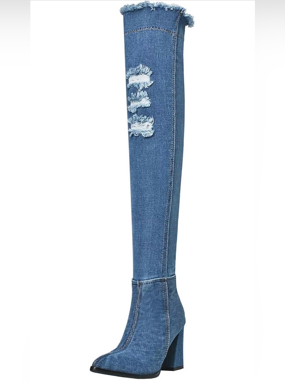 🆕 Women's Distressed Denim Thigh High Boots Sz 6